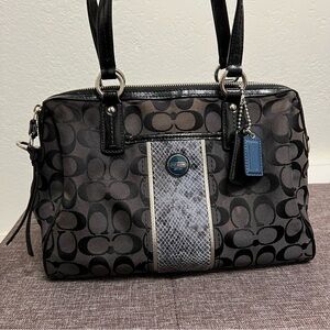 Coach Signature Jacquard Black Canvas Mini Tote Blue Snakeskin F24884